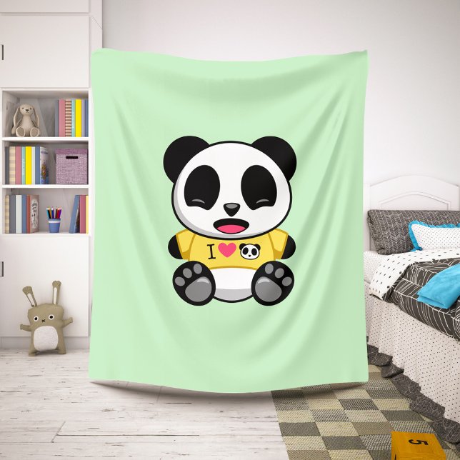 Cute Little Panda In Yellow T-shirt on Green Sherpa Blanket (Creator Uploaded)