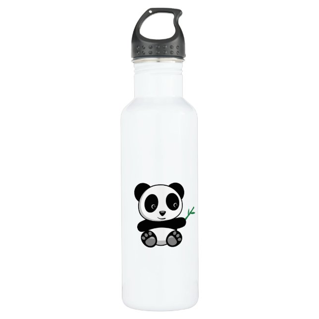 Cute Little Panda with a Bamboo Stick 710 Ml Water Bottle (Front)