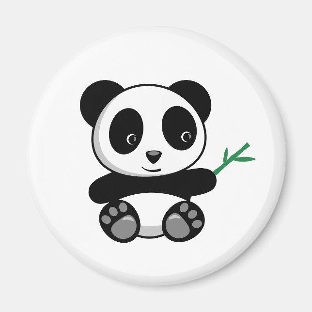 Cute Little Panda with a Bamboo Stick Magnet (Front)