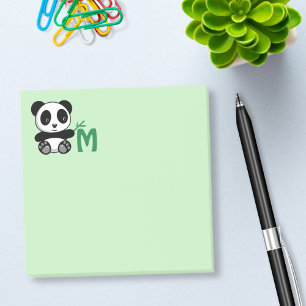 Cute Little Panda with a Bamboo Stick Monogram Post-it Notes