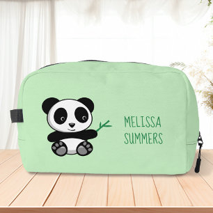 Cute Little Panda with a Bamboo Stick on Green Dopp Kit