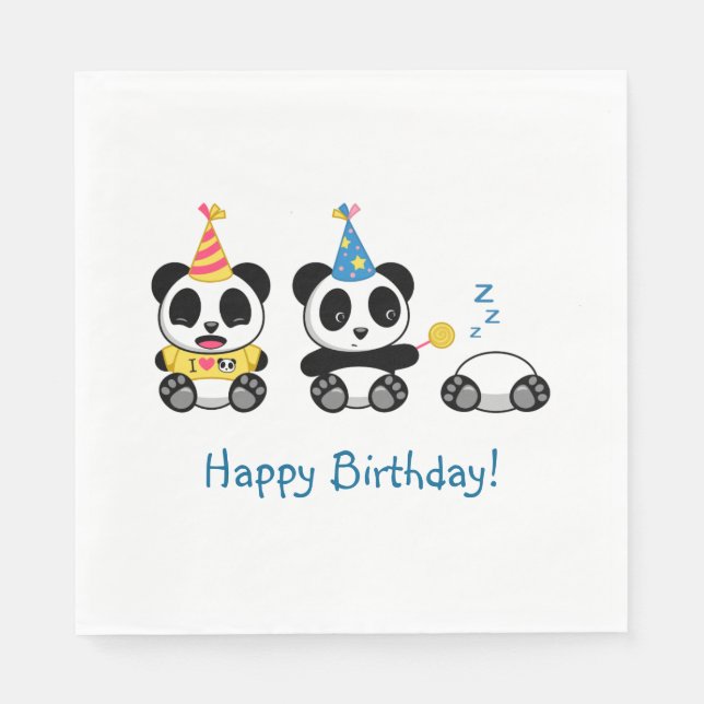 Cute Little Pandas Birthday Napkin (Front)
