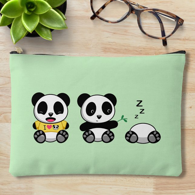 Cute Little Pandas on Green Accessory Pouch (Creator Uploaded)