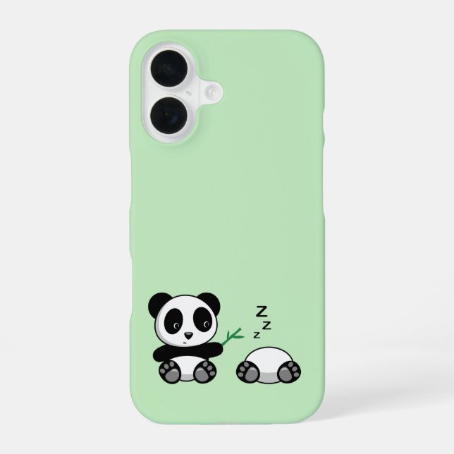Cute Little Pandas on Green iPhone 16 Case (Back)