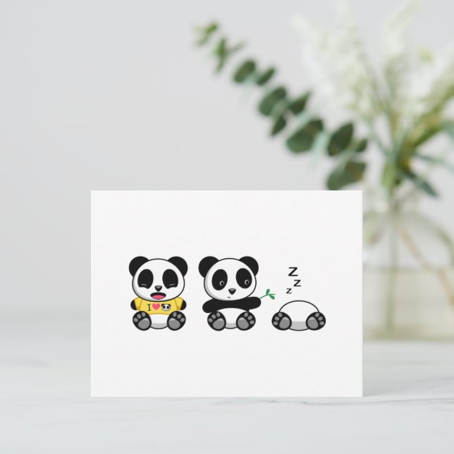 Cute Little Pandas on White Postcard (Standing Front)