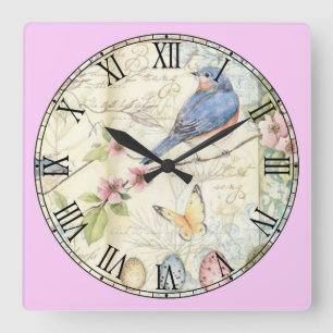 Cute Little Pastel Blue Bird Square Wall Clock