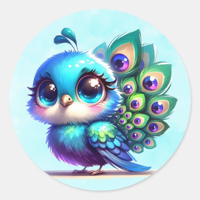 Cute Little Peacock Baby Shower Classic Round Sticker (Front)