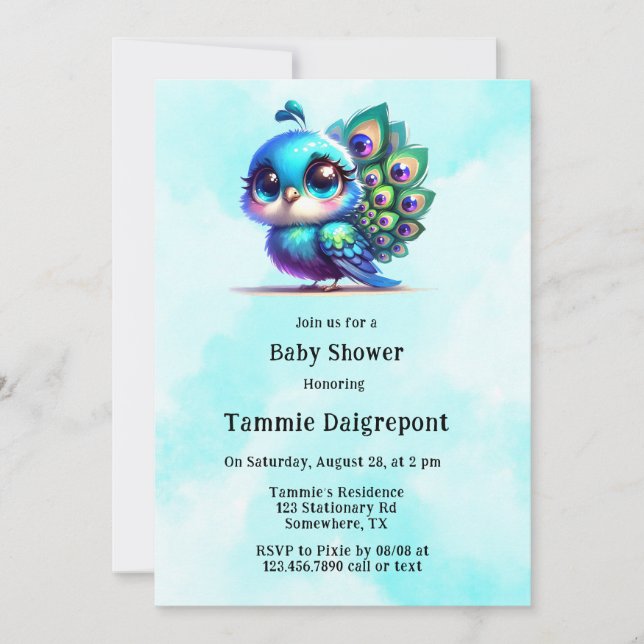 Cute Little Peacock Baby Shower Invitation (Front)