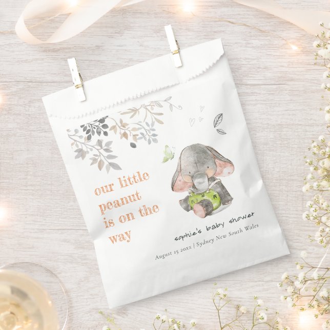 Cute Little Peanut Elephant Foliage Baby Shower Favour Bag (Clipped)
