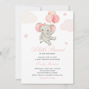 Cute Little Peanut Elephant girl pink Baby shower  Invitation
