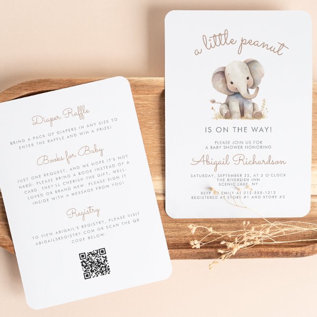 Cute Little Peanut Elephant QR Code Baby Shower Invitation (Creator Uploaded)