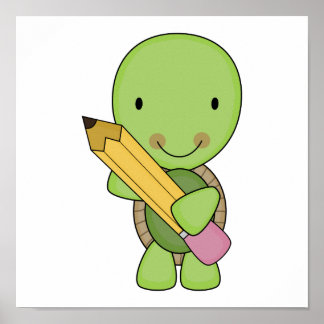cute little pencil turtle poster