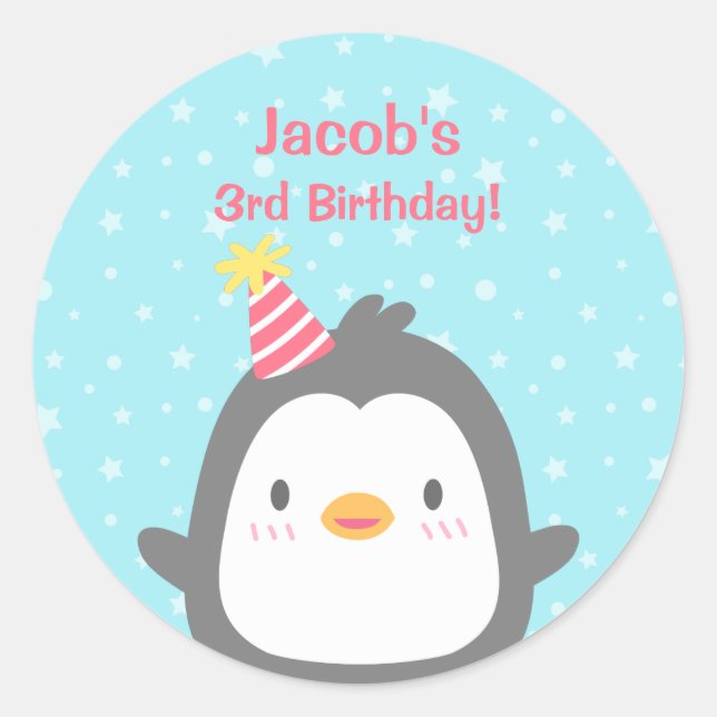 Cute Little Penguin Birthday Party Favour Stickers (Front)