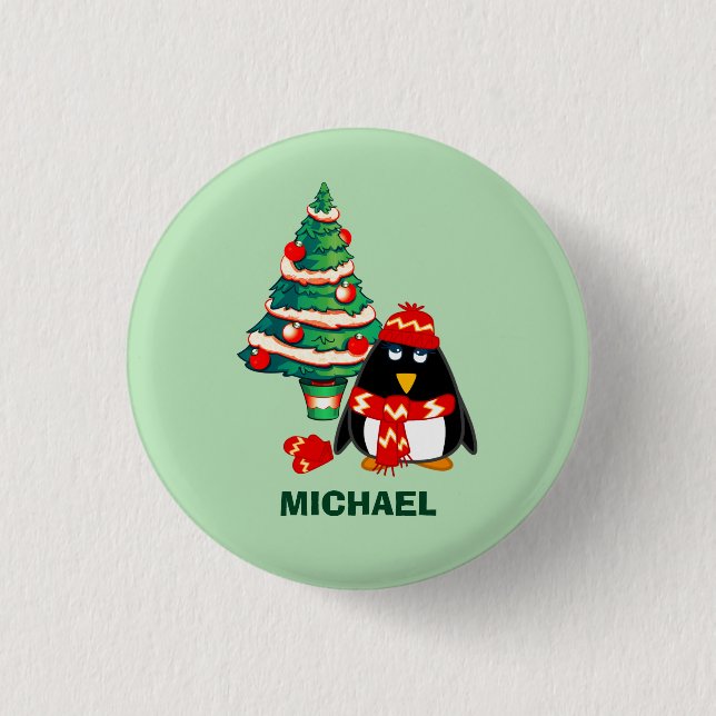Cute Little Penguin Custom Name Christmas Gift  1 Inch Round Button (Front)