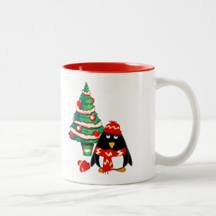 Cute Little Penguin Custom Name Christmas Gift Two-Tone Coffee Mug