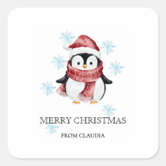 Cute Little Penguin Personalized Christmas Gift Square Sticker