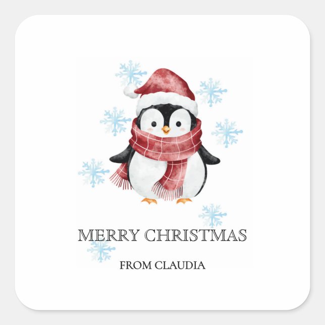 Cute Little Penguin Personalized Christmas Gift  Square Sticker (Front)