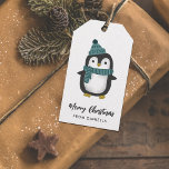 Cute Little Penguin Personalized Christmas  Gift Tags<br><div class="desc">These adorable Christmas gift tags feature a hand drawn penguin,  wearing a hat and scarf. The back contains a pattern of snowflakes over a muted black background. Perfect for kids - for teacher or friend gifts!</div>
