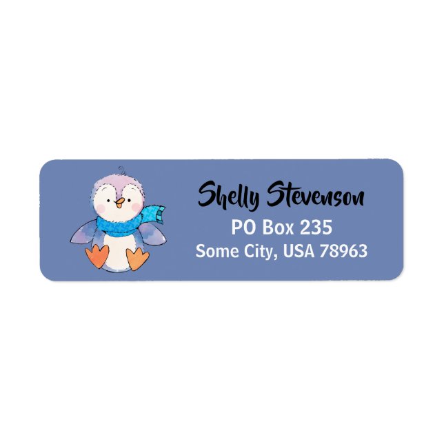 Cute Little Penguin Winter Theme mailing étiquette (Devant)