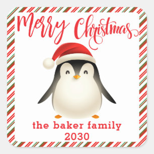 Cute Little Penguin with Santa Hat Christmas  Square Sticker