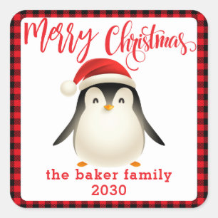Cute Little Penguin with Santa Hat Christmas  Square Sticker