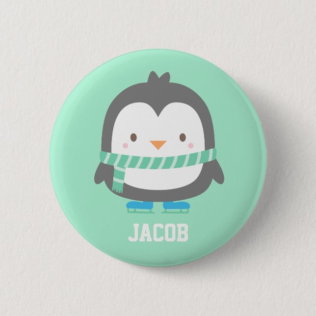 Cute Little Penguin with Winter Scarf For Boys 2 Inch Round Button (Front)