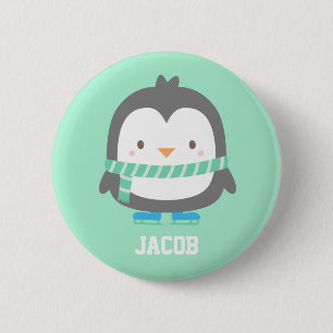 Cute Little Penguin with Winter Scarf For Boys 2 Inch Round Button