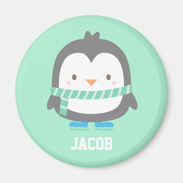 Cute Little Penguin with Winter Scarf Personalized Magnet (Front)