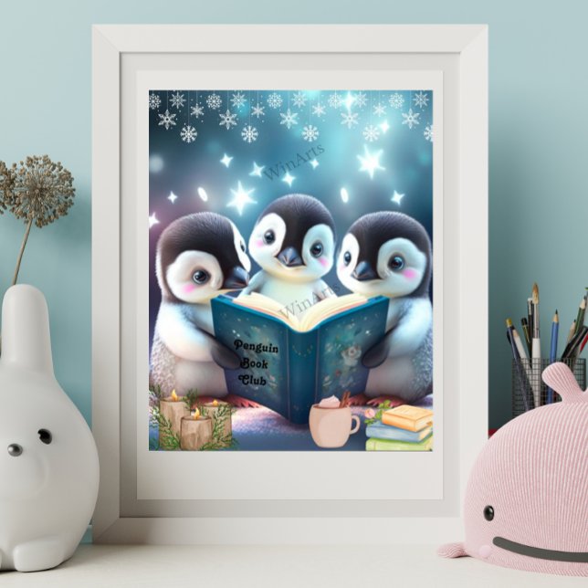 Cute Little Penguins reading book Personalized Art Poster (Creator Uploaded)