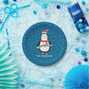 Cute little Penquin "Merry Christmas" Personalized Paper Plate