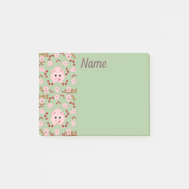 Cute Little Piggies and Hearts Pattern Print Post-it Notes (Front)