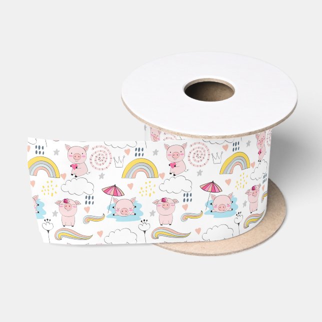 Cute Little Pigs Satin Ribbon (Spool)