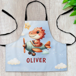 Cute Little Pilot Dinosaur Flying Airplane Apron