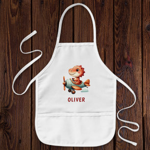 Cute Little Pilot Dinosaur Flying Airplane Kids Apron
