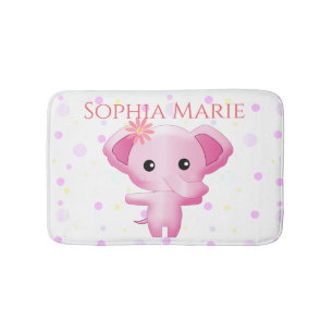 Cute Little Pink Baby Girl Elephant Bath Mat