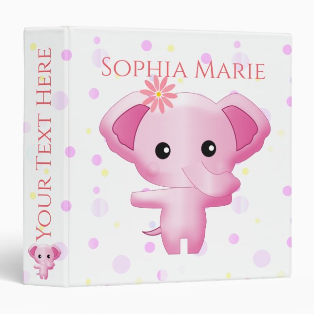 Cute Little Pink Baby Girl Elephant Binder (Front/Spine)