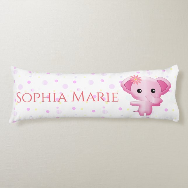 Cute Little Pink Baby Girl Elephant Body Pillow (Front)