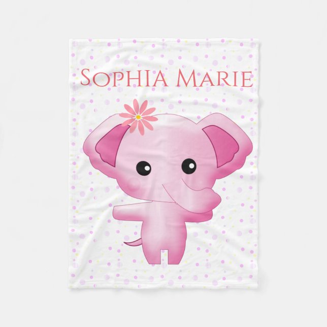 Cute Little Pink Baby Girl Elephant Fleece Blanket (Front)