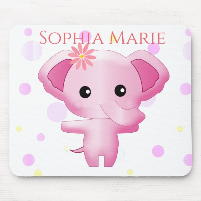 Cute Little Pink Baby Girl Elephant Mouse Pad (Front)