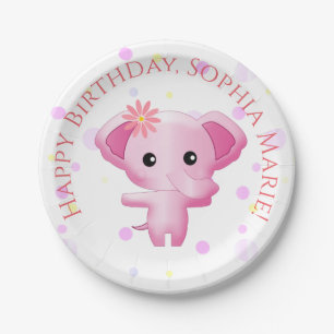 Cute Little Pink Baby Girl Elephant Paper Plate