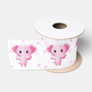 Cute Little Pink Baby Girl Elephant Satin Ribbon