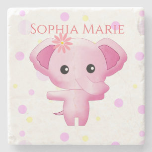 Cute Little Pink Baby Girl Elephant Stone Coaster