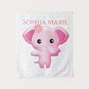 Cute Little Pink Baby Girl Elephant Tapestry