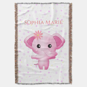 Cute Little Pink Baby Girl Elephant Throw Blanket