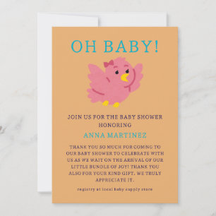 Cute Little Pink Bird Theme Girl Baby Shower  Invitation