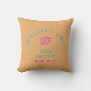 Cute Little Pink Bird Theme Girl Baby Shower Throw Pillow