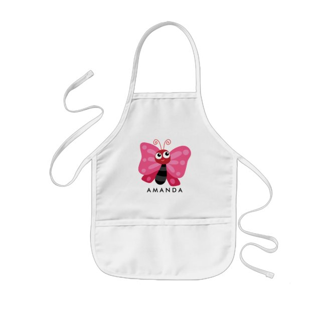 Cute Little Pink Butterfly Personalized Kids Apron (Front)