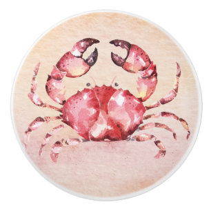Cute little pink crab dancing across the sand ceramic knob