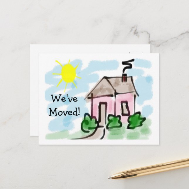 Cute Little Pink House Moving Announcement (Front/Back In Situ)