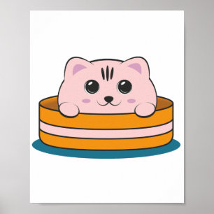 CUTE LITTLE PINK KITTEN IN A BROWN BOWL POSTER